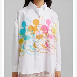 Bershka White Blouse with Multicolor Graphic